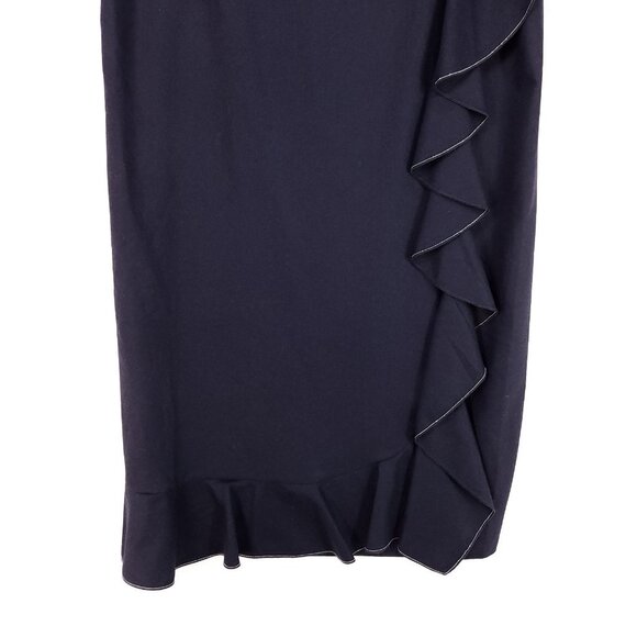 Fabiana Filippi Merino Wool Cashmere Dress Size 12 Blue Ruffle Shift Beads Trim - Picture 4 of 13